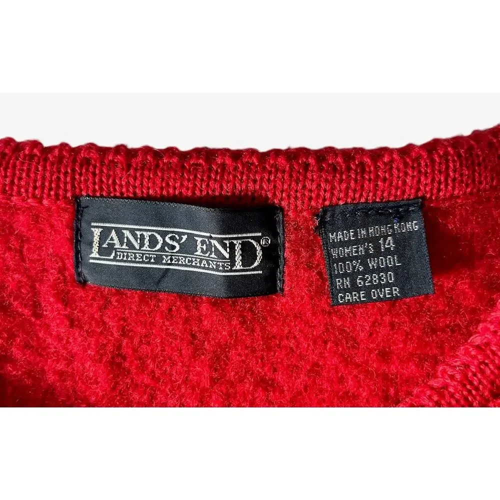Lands’ End Vintage‎ Women’s Size 14 100% Boiled Wool Sweater Jacket Red